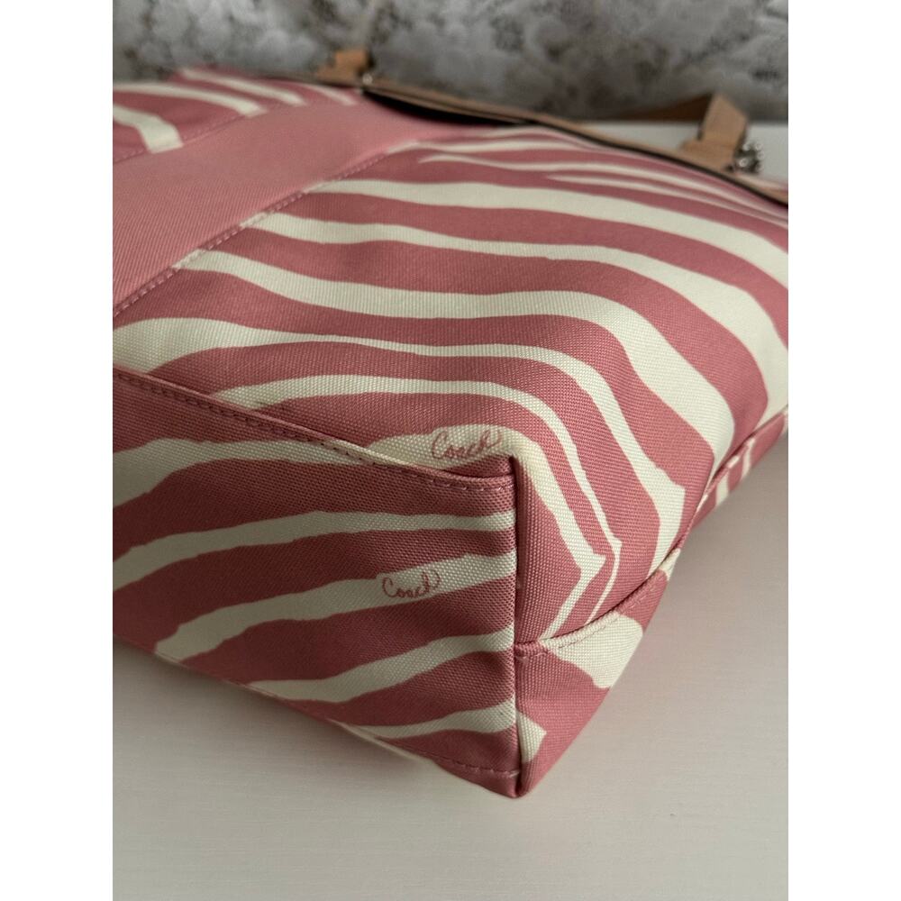 Coach Zebra Print Signature Stripe Tote F23283 Pink White EUC - Picture 7 of 13